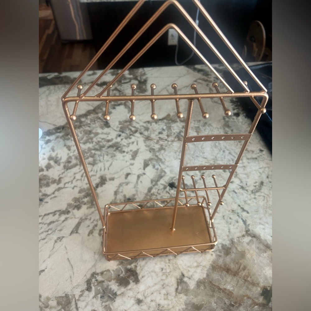 Rose Gold Jewelry Organizer Stand with Multi-Hook Design